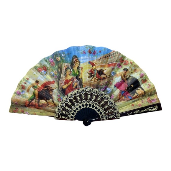 Vintage Abanico Felipe P. Hand Held 1980s Fan Spanish Woman - Picture 1 of 7